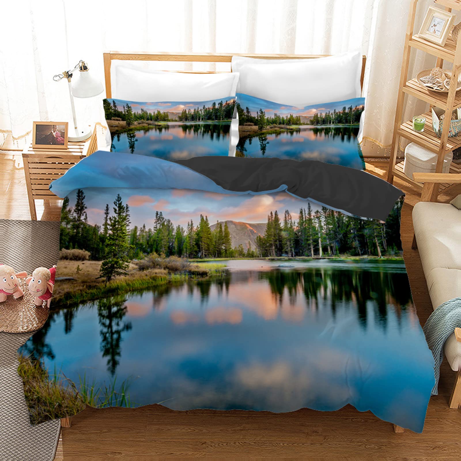 Housse de couette fermeture éclair 160x200 anti-plis avec 2 taies 65x65