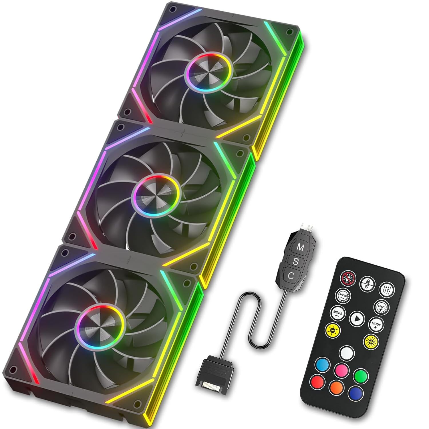 FB120 3 Pack 120mm ARGB PC Case Fans - Wireless Splicing/Daisy-Chain, 16.8M Colors Infinite Mirror Reverse Fan with Remote, PWM Speed Control, High Airflow, Quiet Cooling for Gaming PC Build