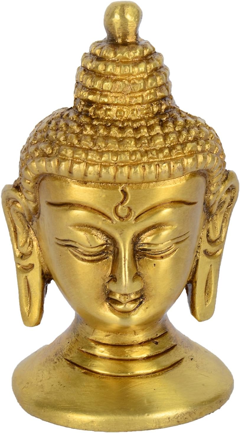 Aesthetic Decors Brass Buddha Head Idol (Gold)