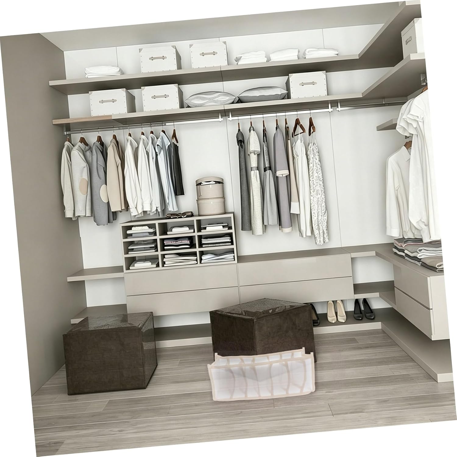 Uonlytech Underwear Storage Organizer Box 32x12x12cm, Mesh Fabric Drawer Organizer with 7 Compartments, Thickened Beige Classified Storage Tray for Bras Socks and Panties