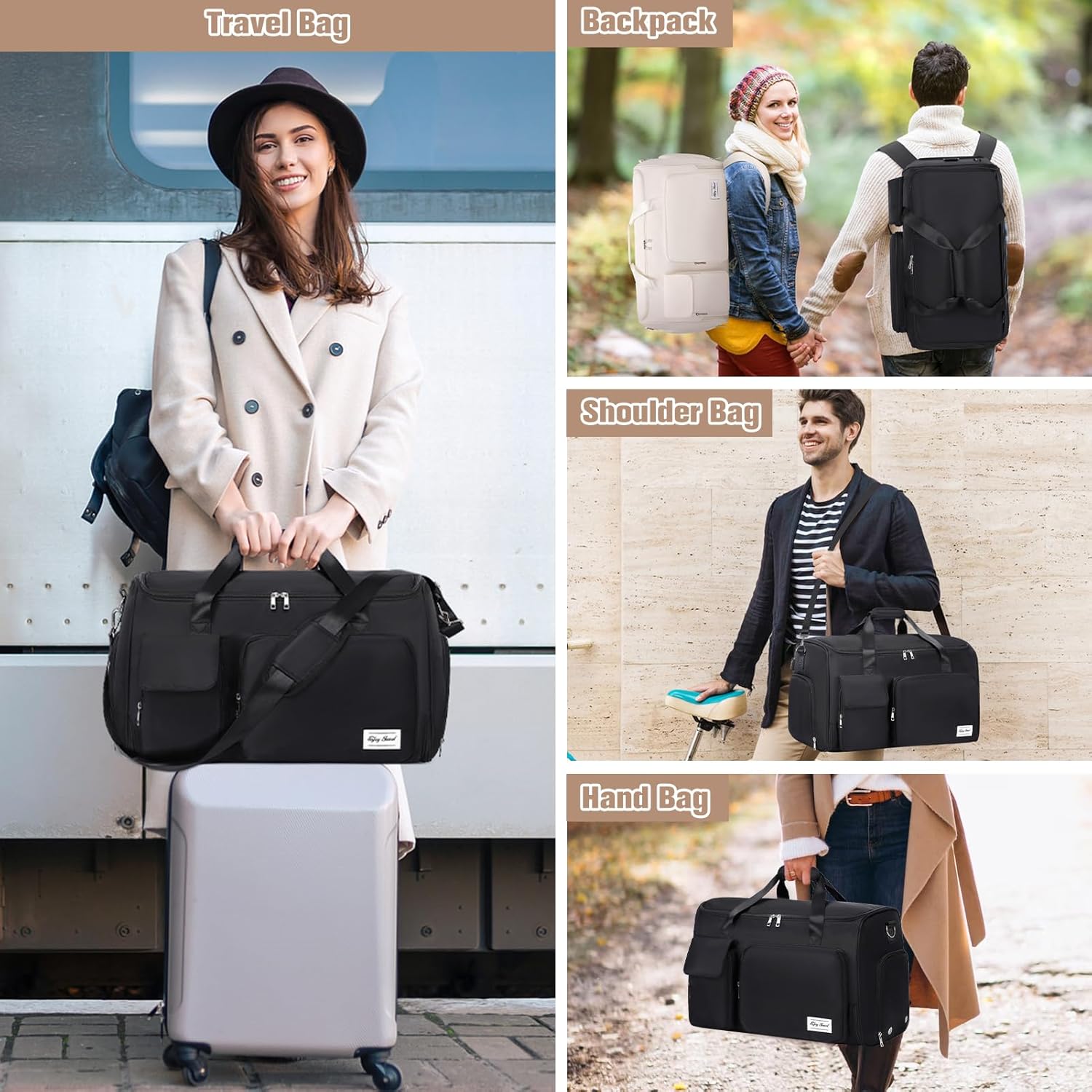 Garment Bags for Travel, 2 in 1 Convertible Carry On Duffle Bag Suit Bags Foldable Backpacks with Shoe Compartment & Toiletry Bag, Hanging Bags for Clothes Dress Suit for Men Women Gift (Black) - Image 8