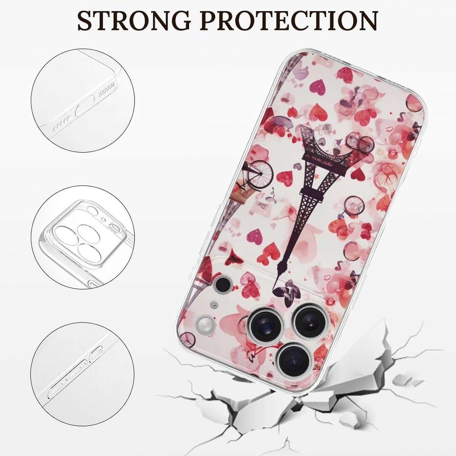 Clear Phone Case for iPhone 17 Pro Case, Cityscape Paris Eiffel Tower France Prints Shockproof TPU Cell Cover with Wireless Charging, Anti-Yellowing, Transparent image 2