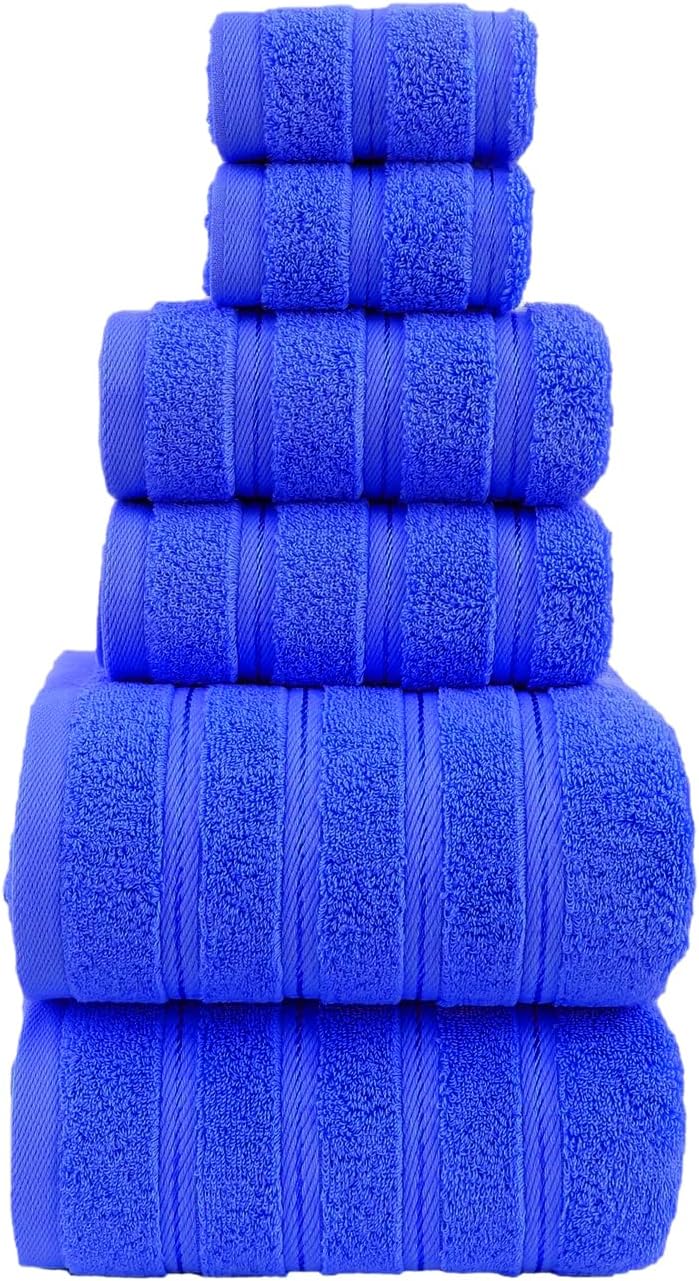 ZISH Luxury Turkish Cotton Bath Towel Set – 6-Piece Quick-Dry, Soft & Absorbent Towels in Assorted Colors (Navy Blue)