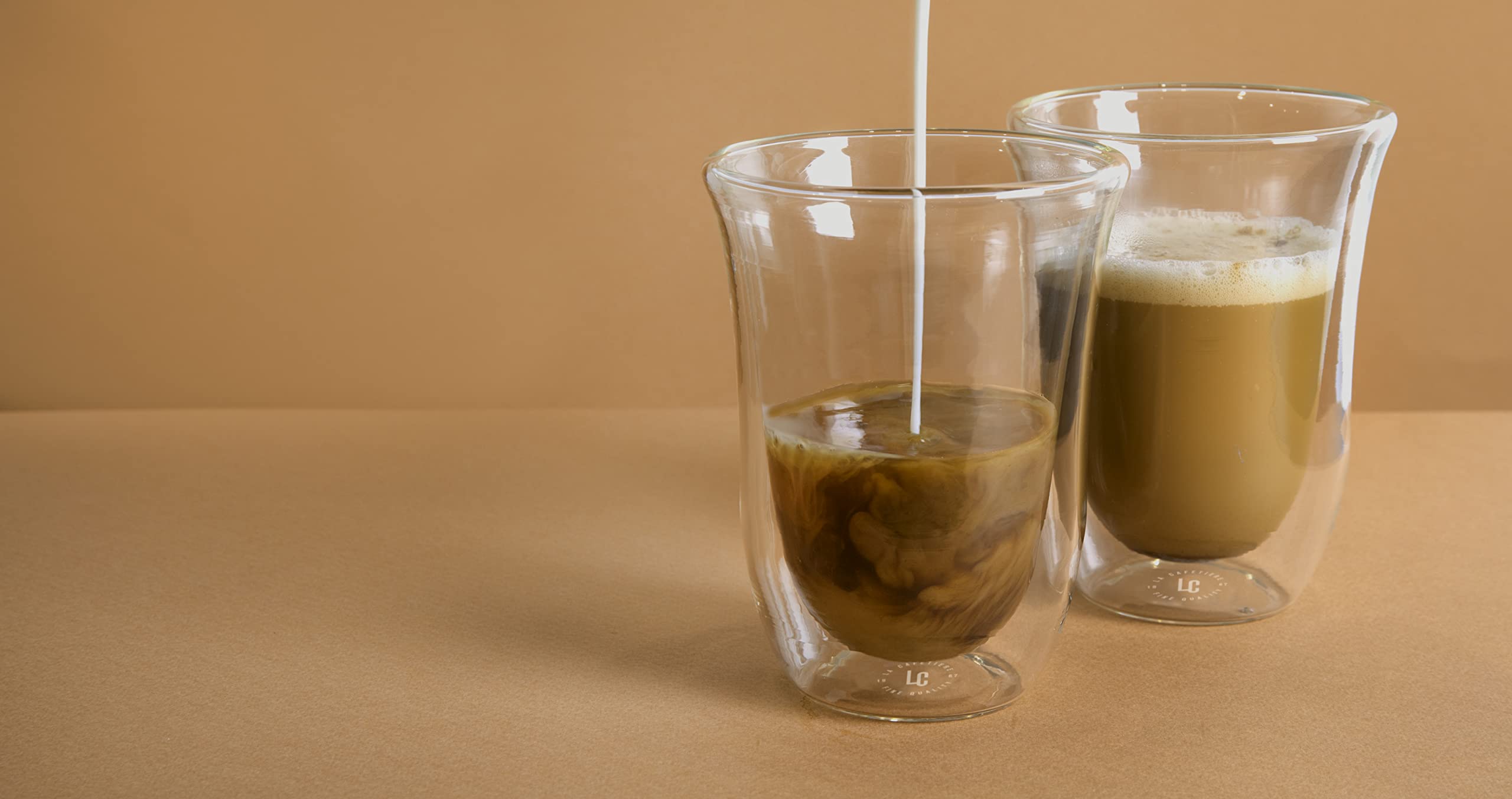 La Cafetière Kubki do latte z podwójnymi ściankami, zestaw 2 kubków żaroodpornych do kawy, latte, cappuccino lub herbaty, 300 ml, przezroczyste