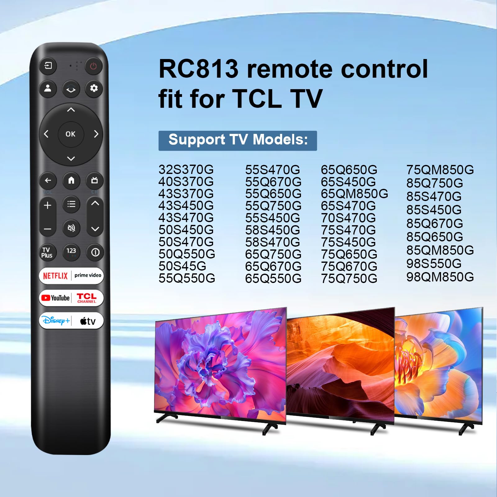 Amazon | TCL-Google Smart TVリモコンの交換用、RC813リモコン、6つの
