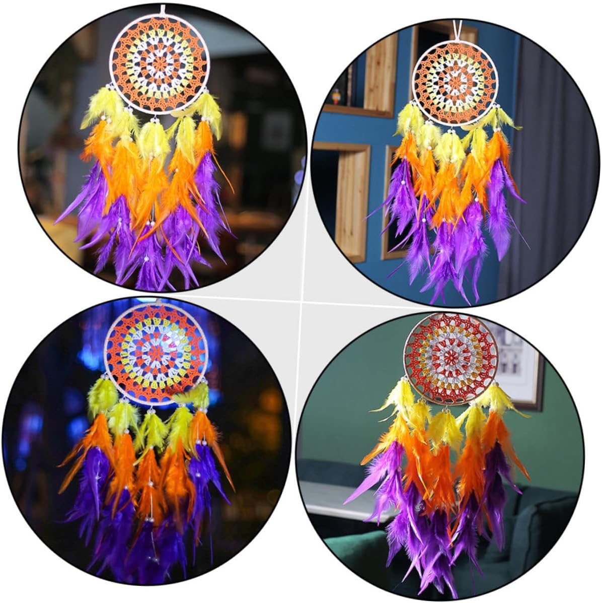 Wakauto Bohemian Dream Catcher with Light, Handmade Woven Plume Wall Hanging Ornament, Rainbow Color Bedroom Decoration for Teens Room image 5