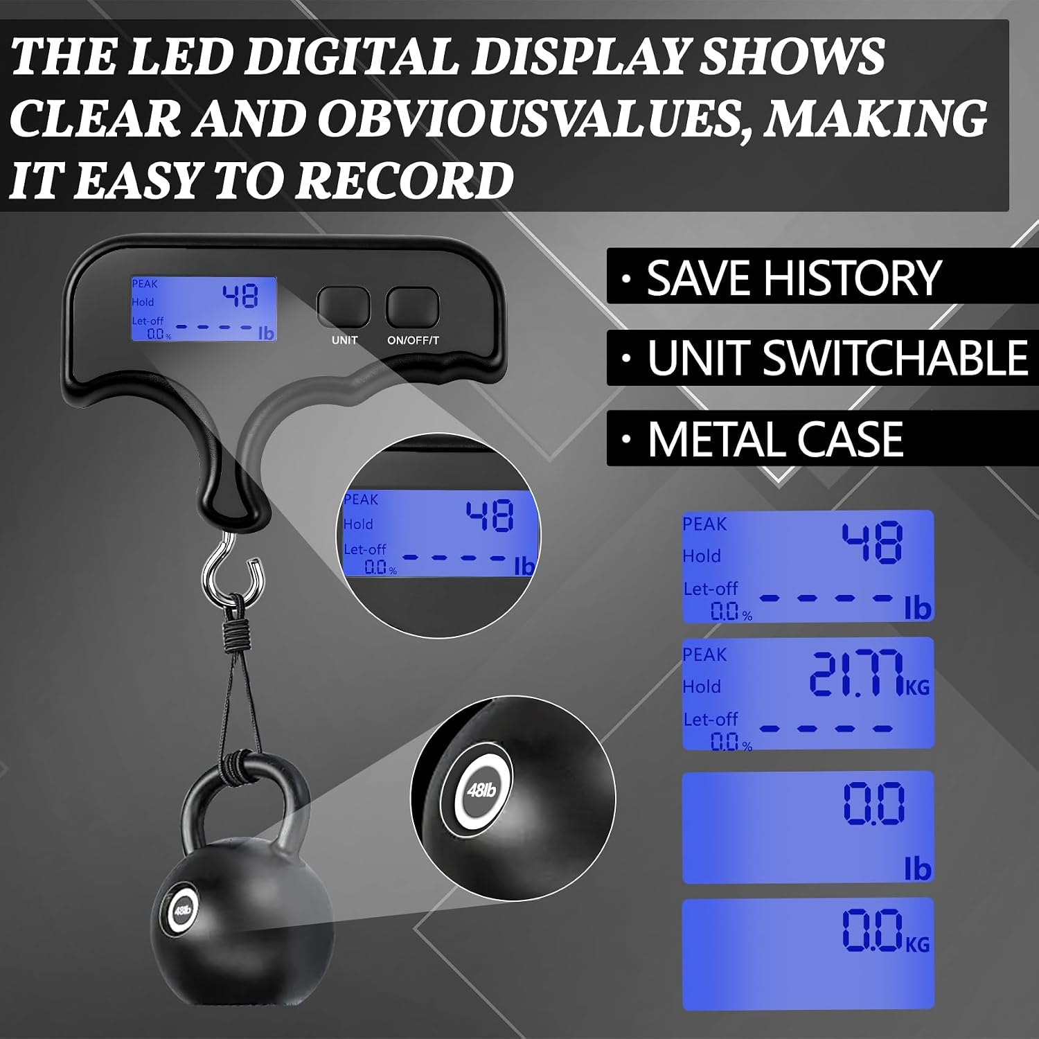 Digital Bow Scale,110Lbs/50kg High Accuracy Archery Draw Weight Scale | With Hook & Peak Hold, Handheld Portable Electronic Hanging Scale for Bow Tuning, Compound Bow, Recurve Bow & Luggage