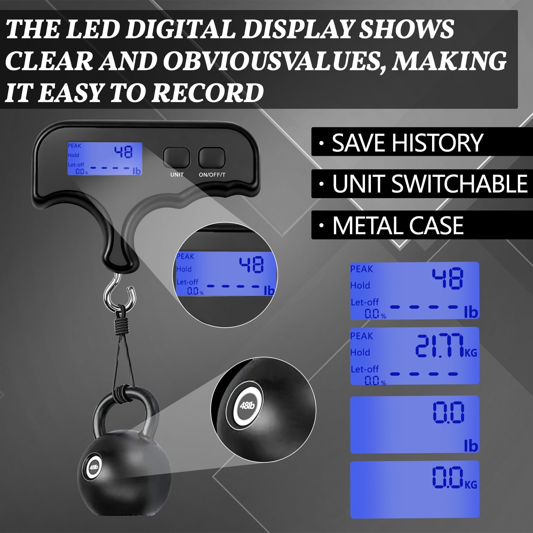 Báscula digital portátil para arco, 110 libras/50 kg, báscula de mano de alta precisión con gancho y sujeción de pico, báscula electrónica colgante para afinación de arco, arco compuesto, arco recurvo