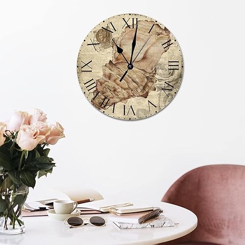 Miniatura 290 de ArogGeld Reloj de pared con diseño de estrella de mar antigua francesa, de cloruro de polivinilo, con números romanos, de 10 pulgadas, funciona