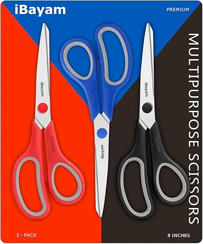 Vista 46 de Tijeras, iBayam - Paquete de 3 tijeras antiadherentes multiusos de 8 pulgadas, cuchillas de titanio de 0.098 pulgadas de grosor con agarre cómodo