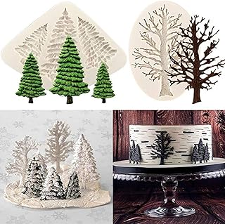 KUXSE 2 Pcs/Set Christmas Tree Fondant Cake Silicone Mold,Xmas Birthday Party DIY Cake Decorating for Chocolate,Fondant,Ca...