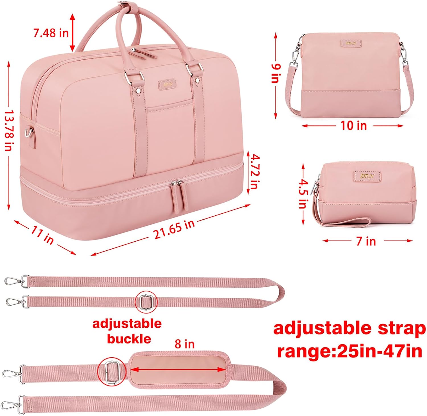IBFUN Weekender Bags for Women, 3PCS Travel Set with Shoe Compartment 21.6 image 4