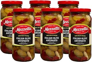 Mezzetta Napa Valley Bistro Italian Olive Antipasto: Green Olives, Peperoncini, Red Peppers in Chardonnay & Herbs - 16oz Jars, 6-Pack