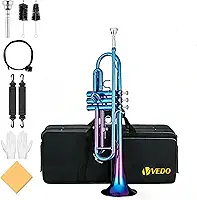 VEDO Conjunto Trompete Standard Bb Student, Trompete de metal Latão para estudantes com bocal rígido 7C e luvas, Bolsa, Adequado Para Iniciantes ou Estudantes Avançados, Orquestras (Azul vibrante)