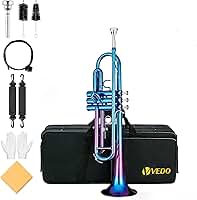 VEDO Conjunto Trompete Standard Bb Student, Trompete de metal Latão para estudantes com bocal rígido 7C e luvas, Bolsa, Adequado Para Iniciantes ou Estudantes Avançados, Orquestras (Azul vibrante)