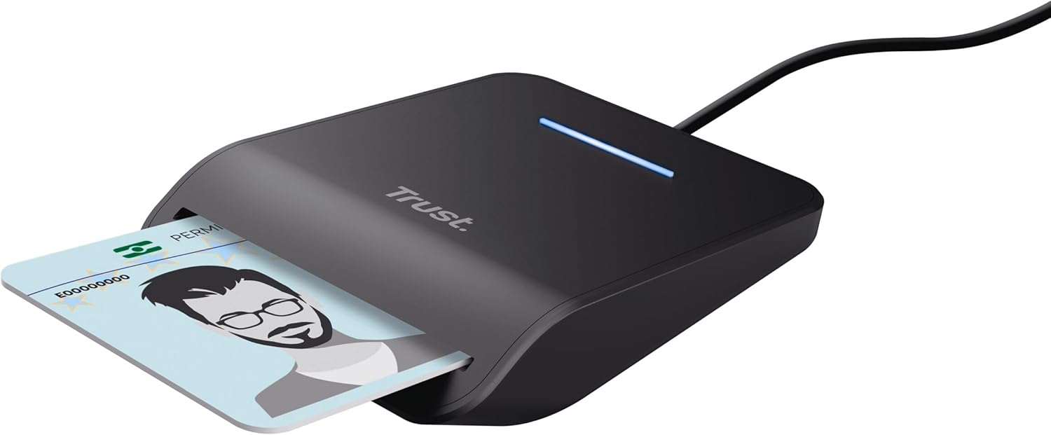 Trust Primo USB-C Smart ID Card Reader DNI, FIPS 201 / TAA and ISO 7816 Class A/B/C Compliant, 100cm Cable, Secure Login, USB Card Reader Compatible with Windows/Mac, Personal Identification