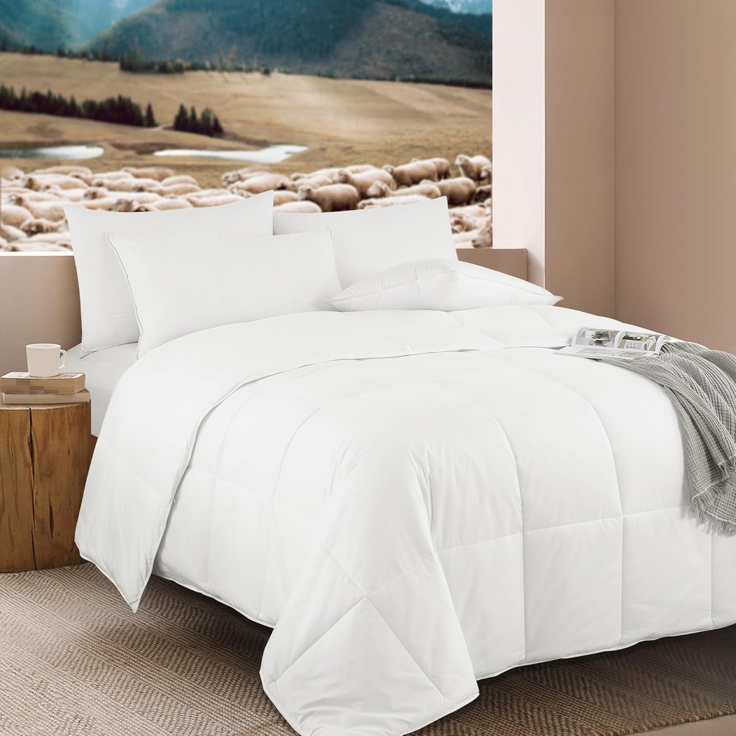HOMBYS Lightweight Wool Comforter King Size - 100% Australian Wool Filling 120gsm, Breathable & Thin Duvet Insert for Hot Sleepers, 60s Cotton Shell, All Season Comfort, White - Image 4