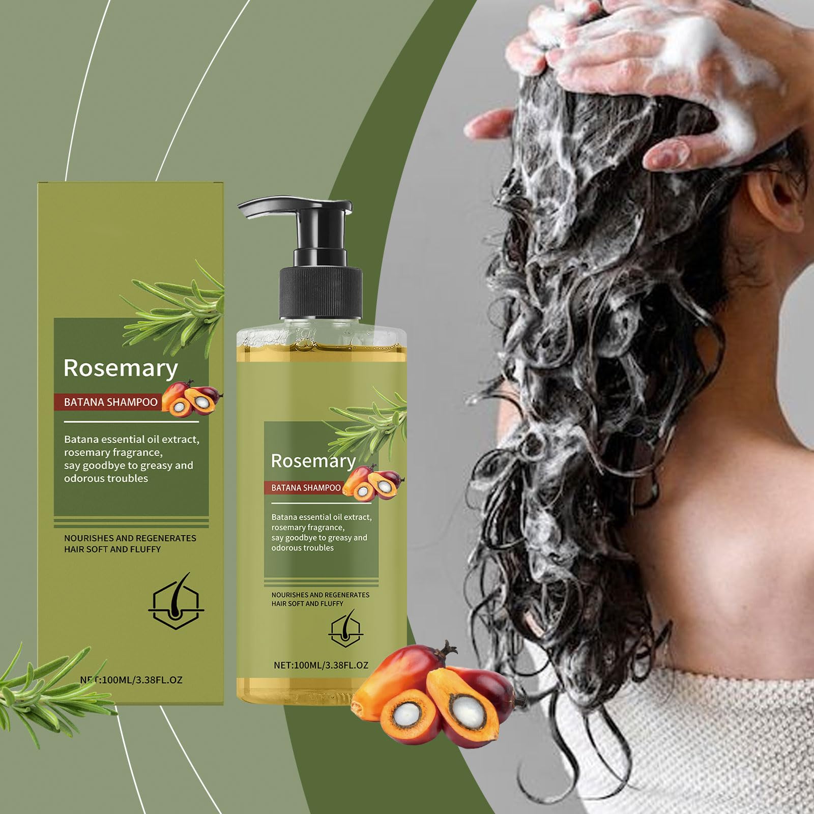 Root Revival Szampon, rozmarynowy szampon do porostu włosów, wzmacnia zniszczone włosy, głęboko nawilża, bez obciążania włosów, dla kobiet i mężczyzn, orzeźwiający i wygodny (12 szt.)