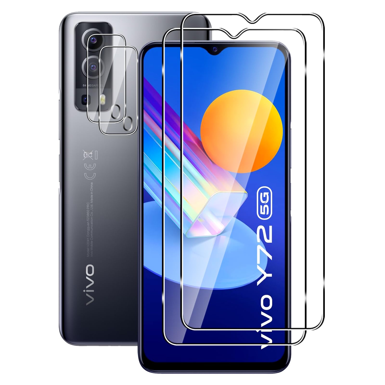CHRINECY [3 Pezzi] Vetro Temperato Compatibile con Vivo Y72 5G Pellicola Protettiva, Protezione Schermo, Durezza 9H, Anti-Scratch, Bubble-Free, Installazione Semplice