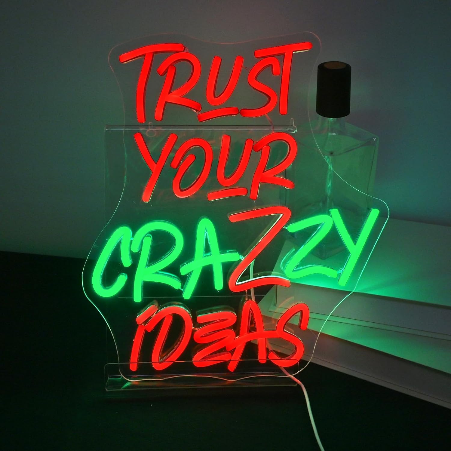 JURONG Trust Your Crazy Ideas Neon Signs for Wall Decor, Inspirational Dimmable Led Neon Light USB Powered Light Up Signs, for Home Office, Studio, Bar, Dorm Room Decor Classroom Party Decor Gifts
