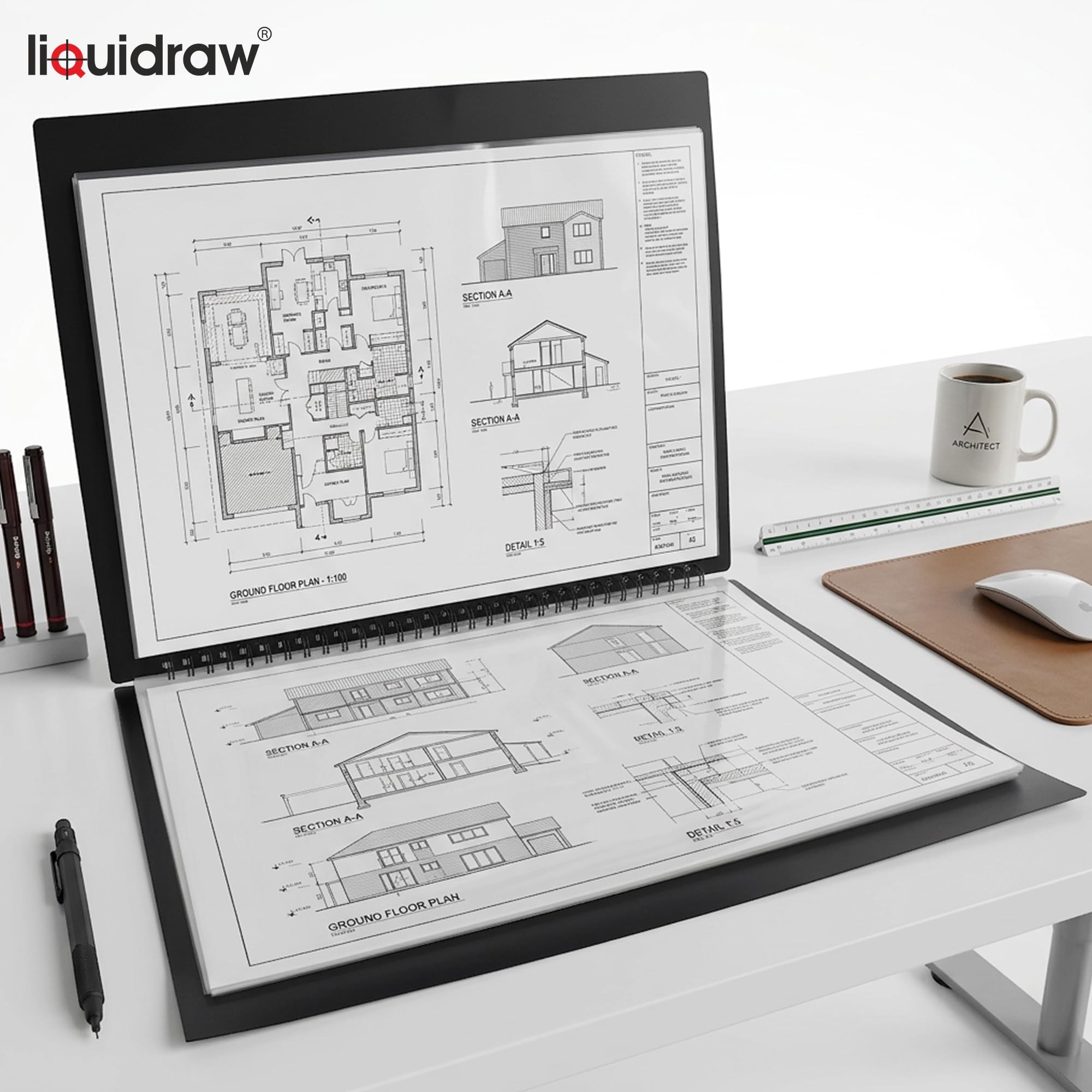 Liquidraw Estuche tipo portafolio de arte A2, 20 fundas, tamaño de la manga: 61 cm x 45 cm, carpeta de almacenamiento en espiral ideal para artistas, arquitectos, dibujo, pintura, almacenar documentos
