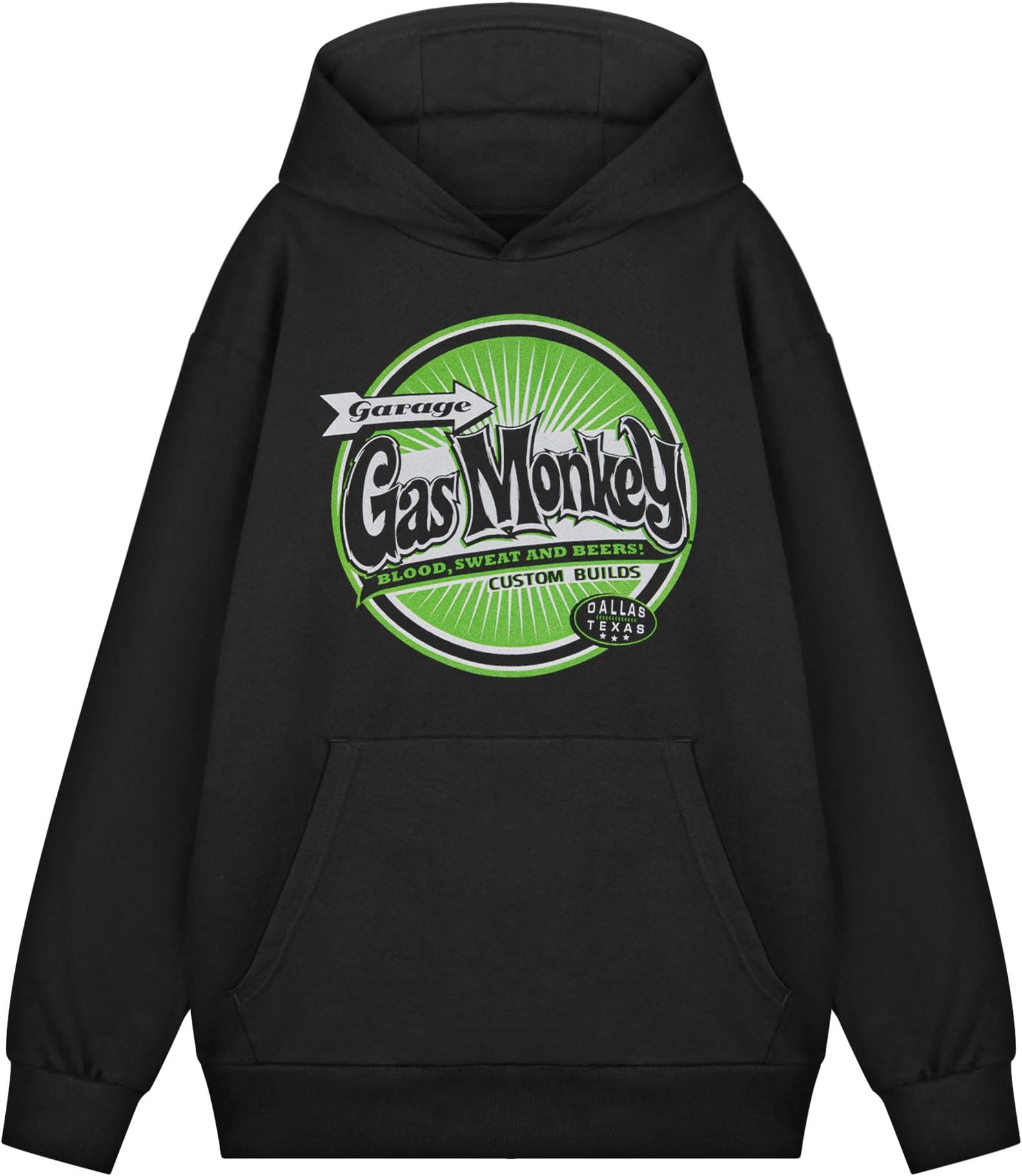 Gas Monkey Mens Hoodie | Adults Graphic Hooded Sweatshirt in Black | Distressed American Garage Pullover