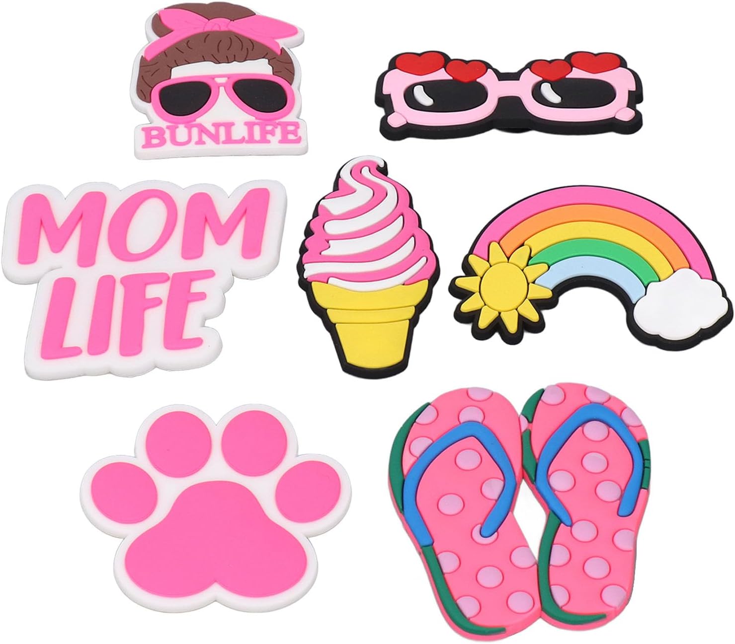 7pcs Silicone Beach Bag Insert Decorations Bag Accessories Set with Patterned Designs for Handbag and Tote Customization