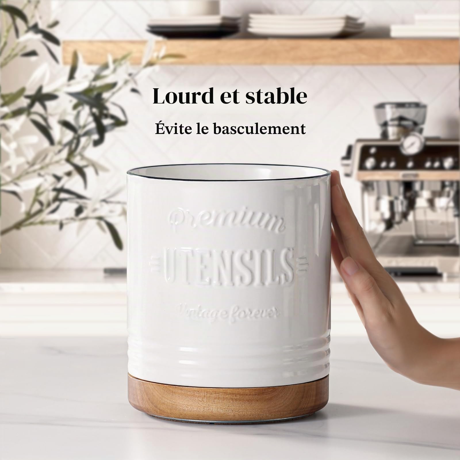 DOWAN Kitchen Utensil Holder 360 Rotating Container Kitchen Utensil Container Country House Style Kitchen Spoon Holder Beige Kitchen Decor