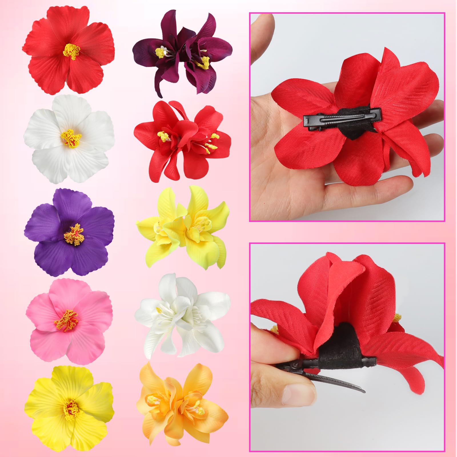 Maxqzin 10Pcs Artificial Flower Hair Clips Bohemian Flower Hairpin 3.5 Inch Hawaiian Claw Clips for Vacation Party Beach Accessories - Image 3