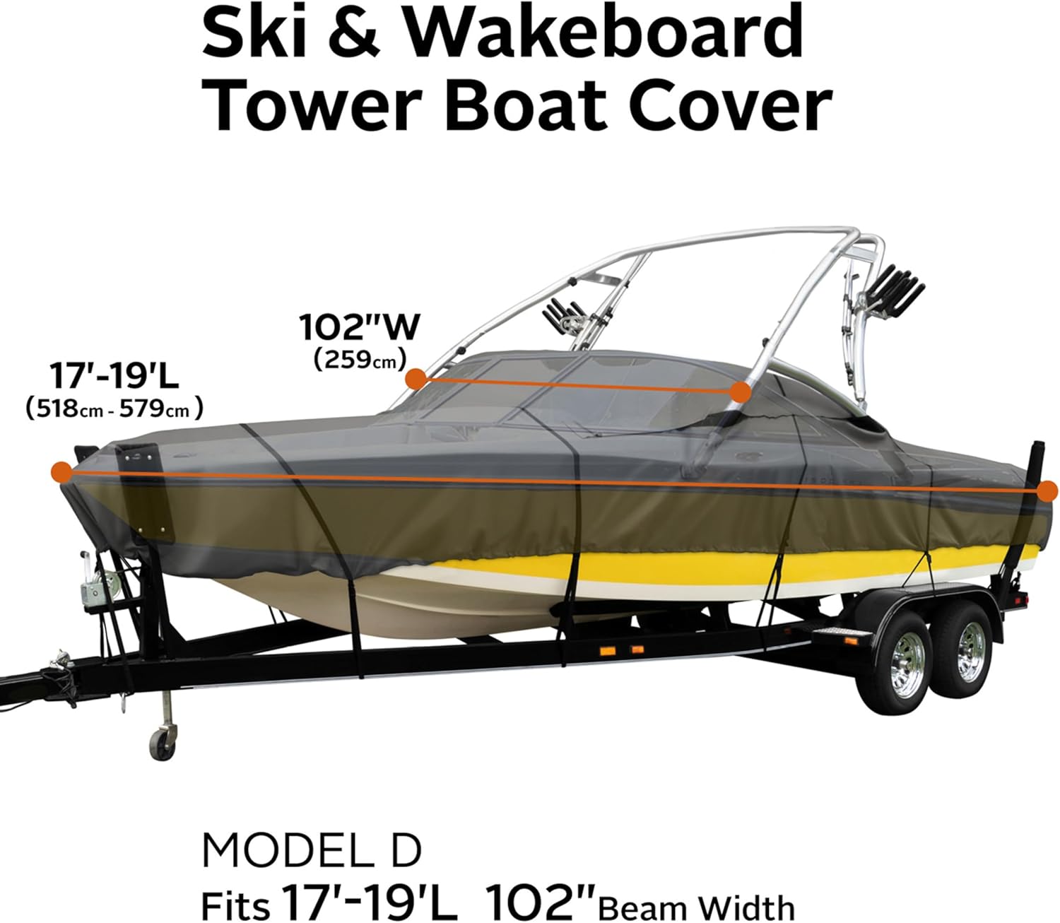 Classic Accessories StormPro Heavy-Duty Ski & Wakeboard Tower Boat Cover, Fits Boats 17-19 ft Long, Beam Width to 102 in Wide
