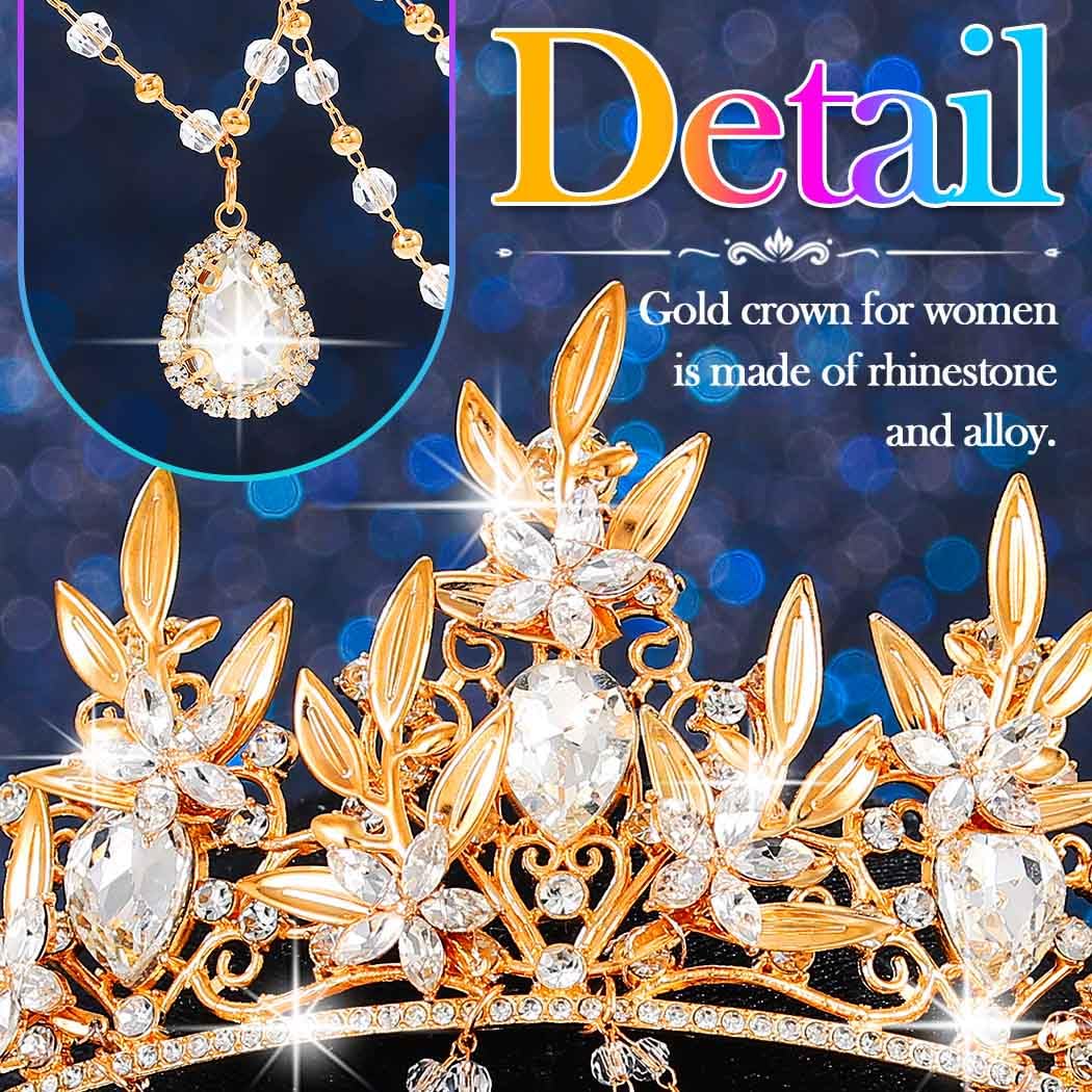 Kilshye Gold Leaf Crowns and Tiaras Crystal Wedding Headpiece Bridal Headband for Women - Image 5