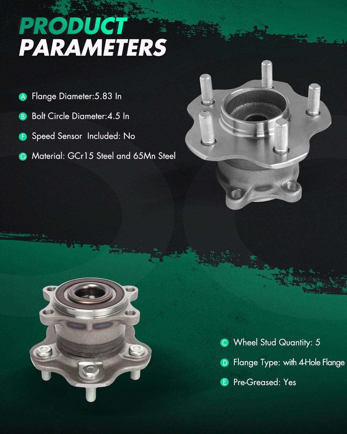SCITOO 512388 Wheel Hub Bearing Assembly Rear 2013 for Infiniti Jx35,2014-2020 for Qx60,2007-2018 for Nissan Altima,2009-2019 for Maxima,2015-2023 for Murano,2013-2020 for Pathfinder 5 Lugs FWD