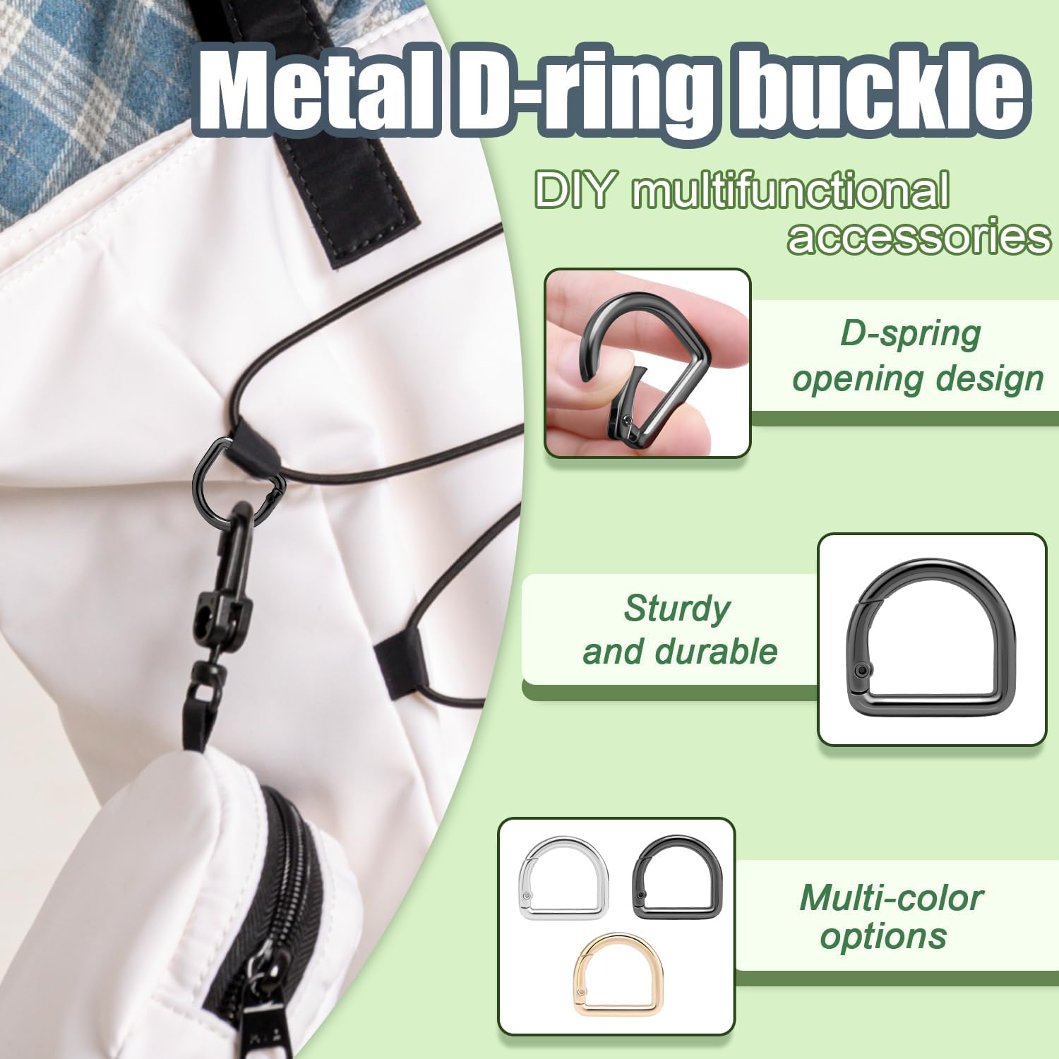 Small D Ring Carabiner Clips, Metal Tiny Keychain Spring D Rings Hook for Car Keyring, Backpack Clips, Webbing - Image 3