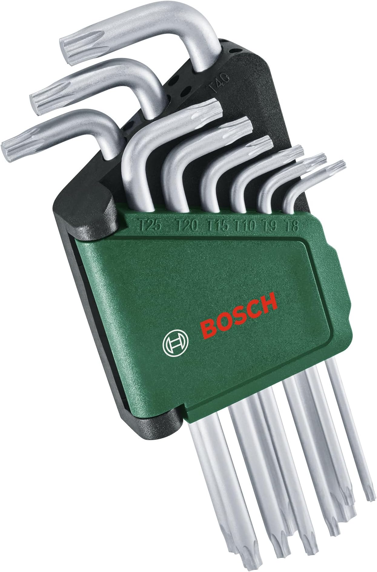 Bosch 9-Piece Torx Key Set Comes with Ergonomic Handle, Durable Chrome Vanadium Steel, Rust-Protected with Matte Chrome-Plated Coating, Sizes T10 to T50