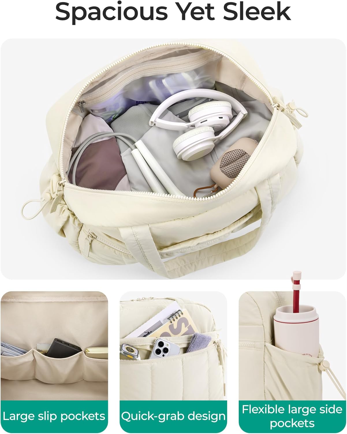 BAGSMART Gym Bag for Women, Duffle Bag for Travel with Wet Pocket, Lightweight Carry on Weekender Duffel, Water Resistant - Image 3