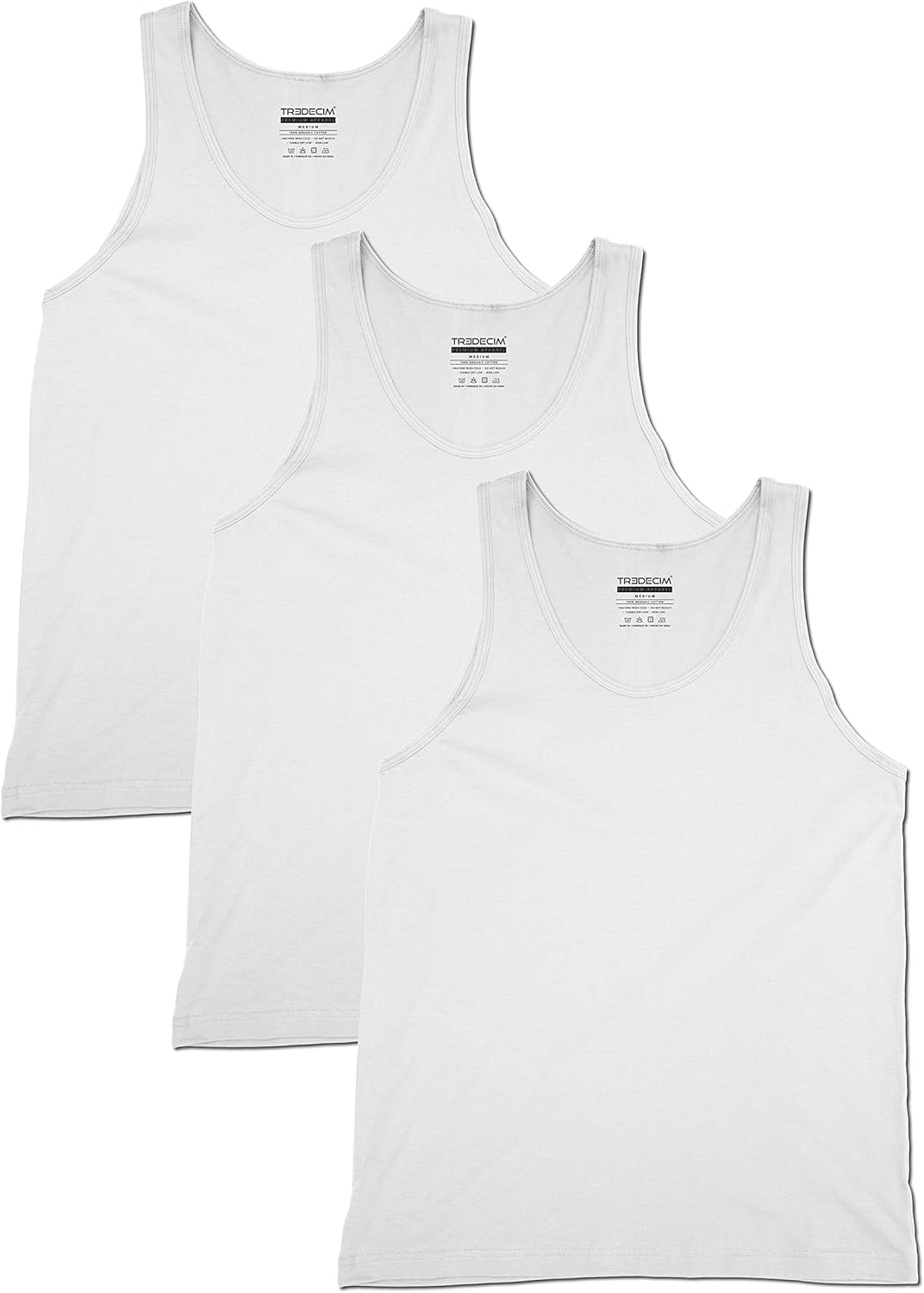 TREDECIM Men Organic Cotton Crew Neck Tank Tops Casual Classic Sleeveless Undershirts Pack of 3