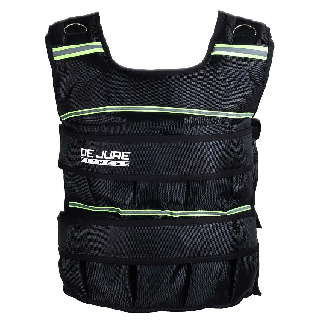 De Jure Fitness Adjustable Weighted Vest Jacket 25Kg (Black) for Men & Women � Workout Weight Jacket for Cross Training, Cardio & Strength � Removable Sand Weights, One Size Fits Most