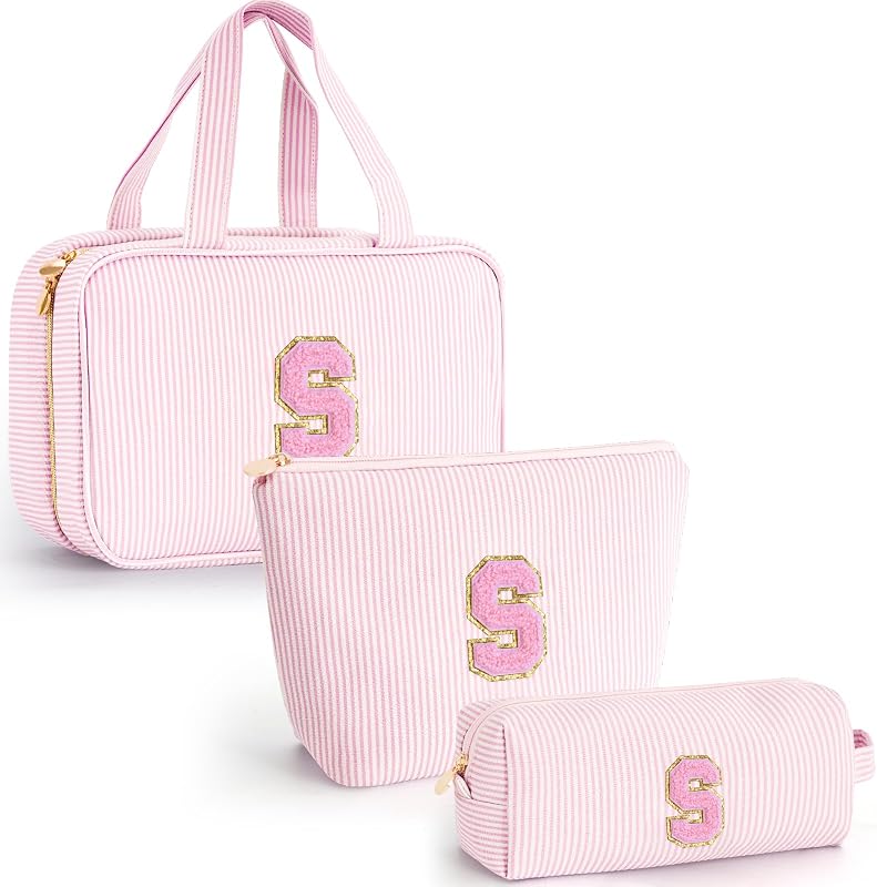 Necessaire personalizada Fystdtote com inicial, conjunto com 3, Rosa S