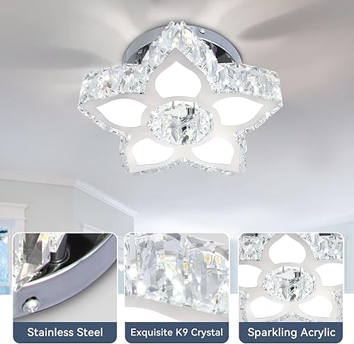 Miniatura 3 de FRIXCHUR Lámpara de Techo de Cristal Moderna Mini Candelabro Flor LED Lámpara de Techo de Montaje al Ras Accesorio de Iluminación para Comedor