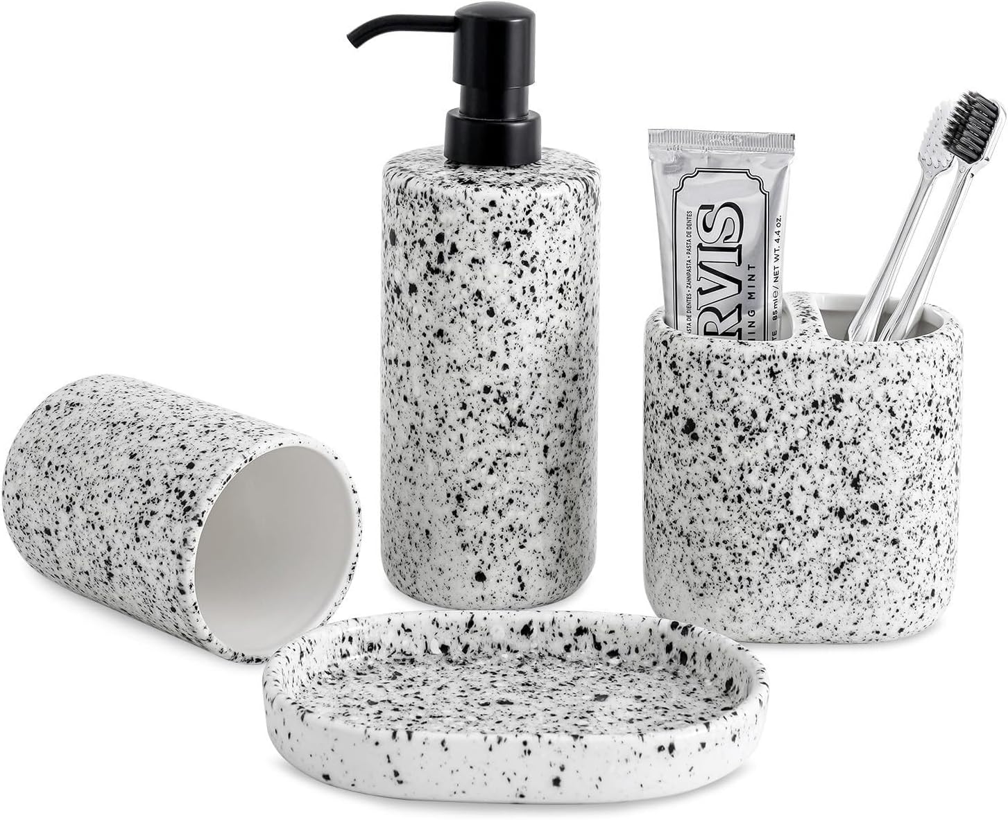 Bathroom Accessory Set Bathroom Four-Piece Set - Unique Ink-Splash Design Ceramic Accessories Antique Decor