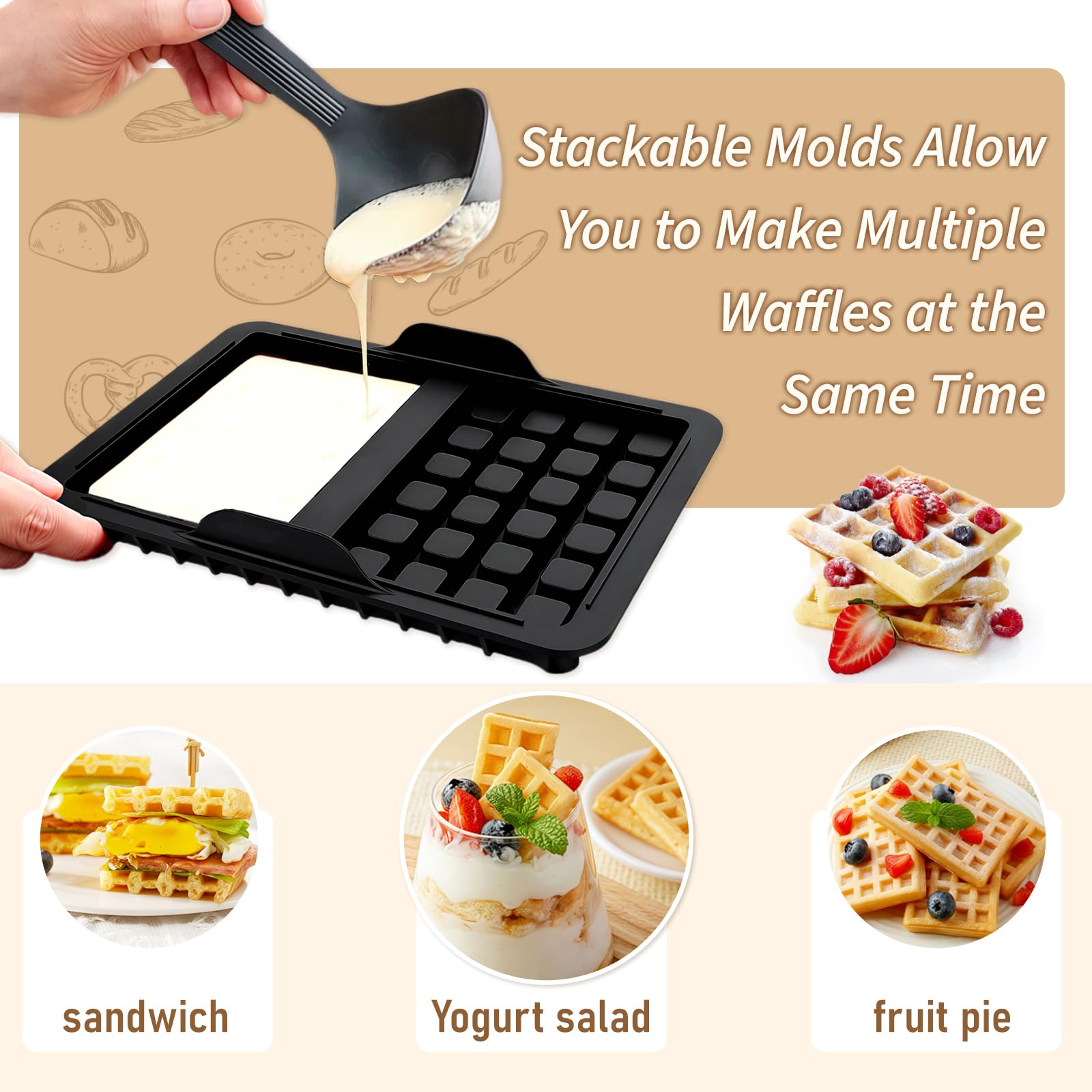 2 Stampi In Silicone Per Friggitrice Ad Aria – 21x14.5x2.75 Cm – Per Waffle E Muffin – Adatti A Ninja AF400EU - 3