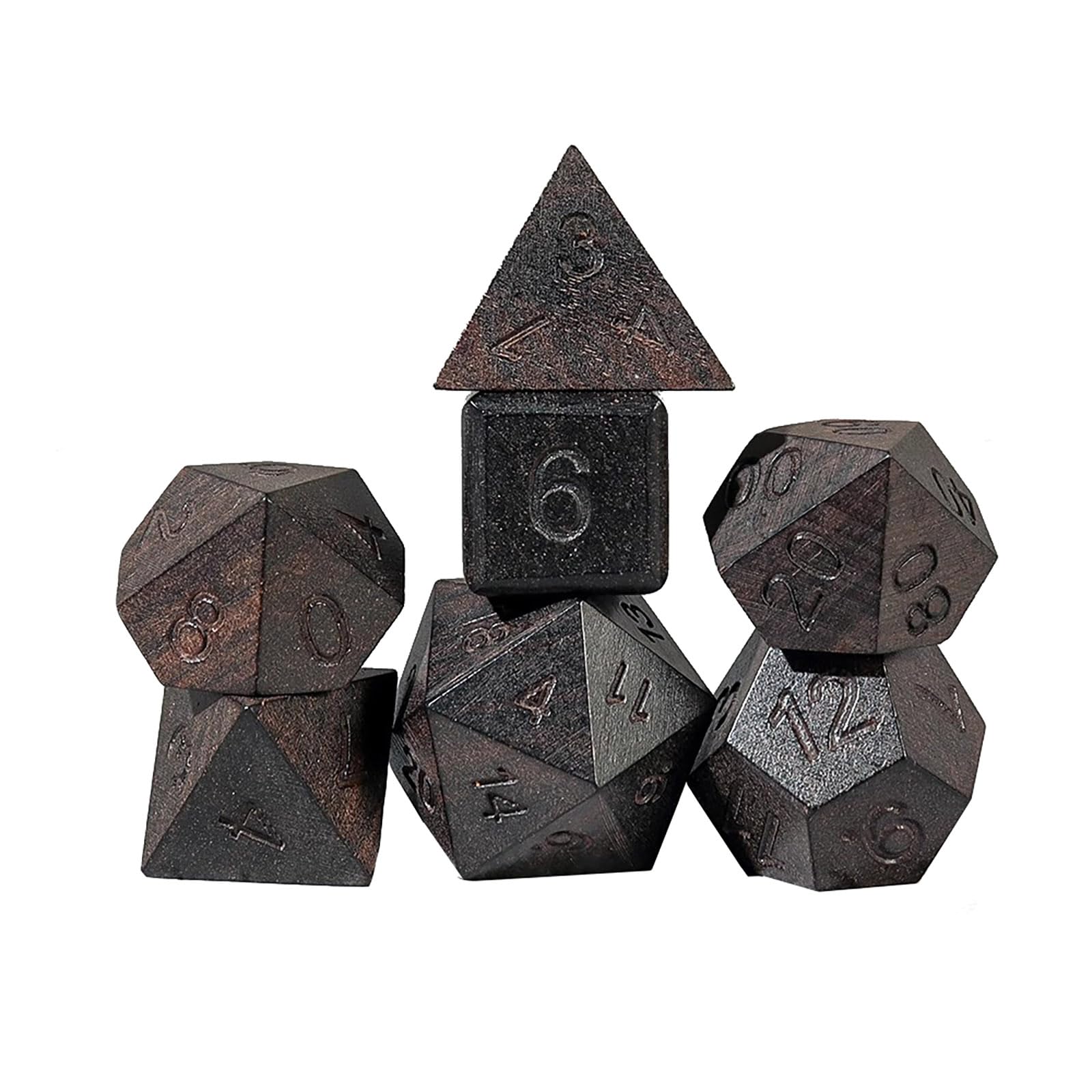 Sharp Edge Dungeons Dragons - Juego de 7 dados poliédricos de madera hechos a mano para campañas de RPG, coleccionistas de dados