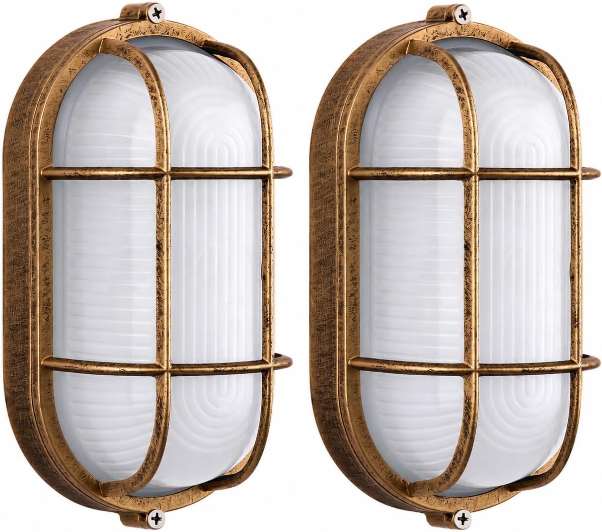 SENFAY 2 Packs Retro Industrial Wall Light,Nautical Bulkhead Wall Lamp, Indoor Or Outdoor Wall Sconcet, E27 Outdoor Oval Wall Security Light Caged Garden Lamp IP54 - Complete with 1 x 3w LED Bulb