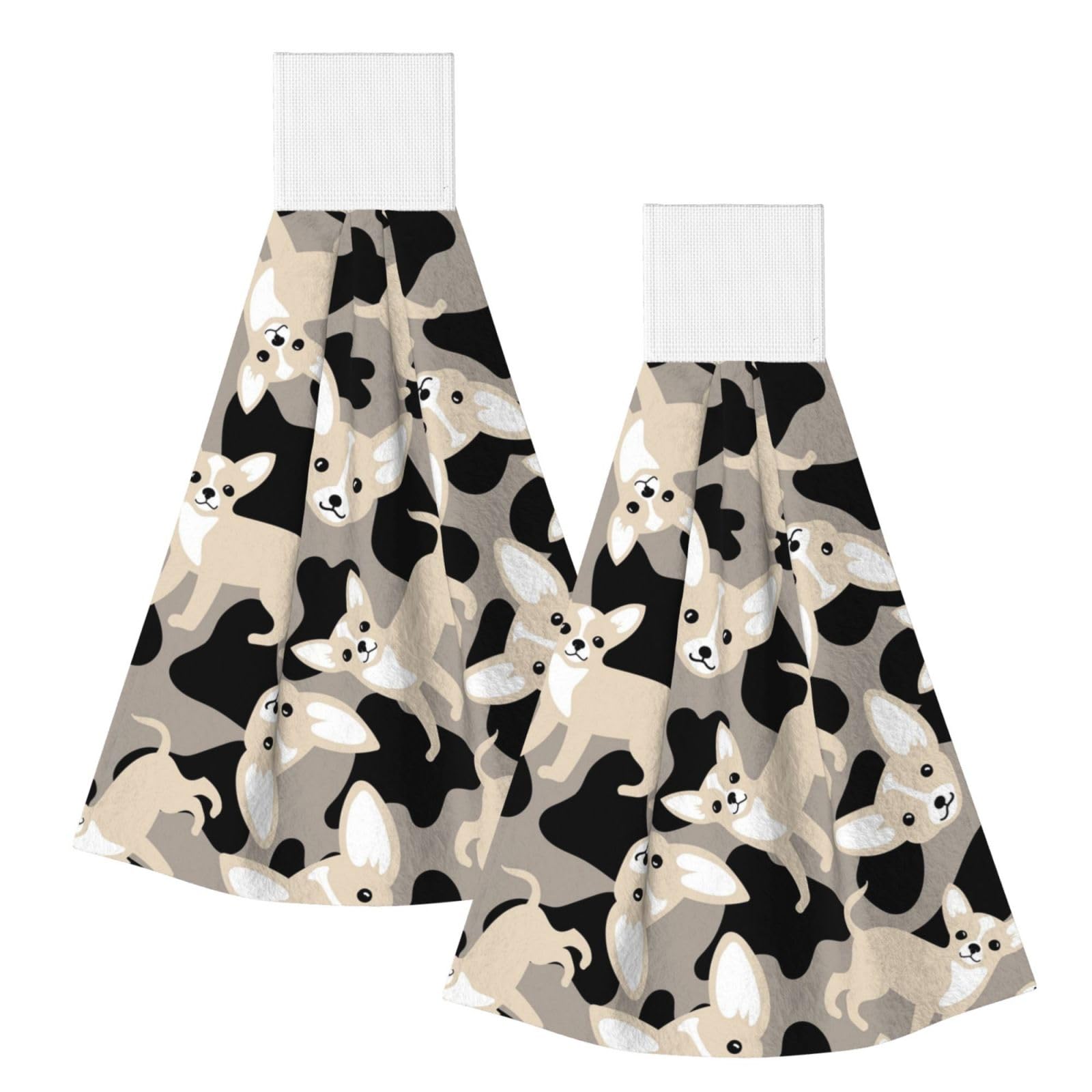 DOPKLNA Chihuahua Dog, 2 Pcs Hanging Coral Fiber Hand Towels for Bathroom, Absorbent Kitchen Towels