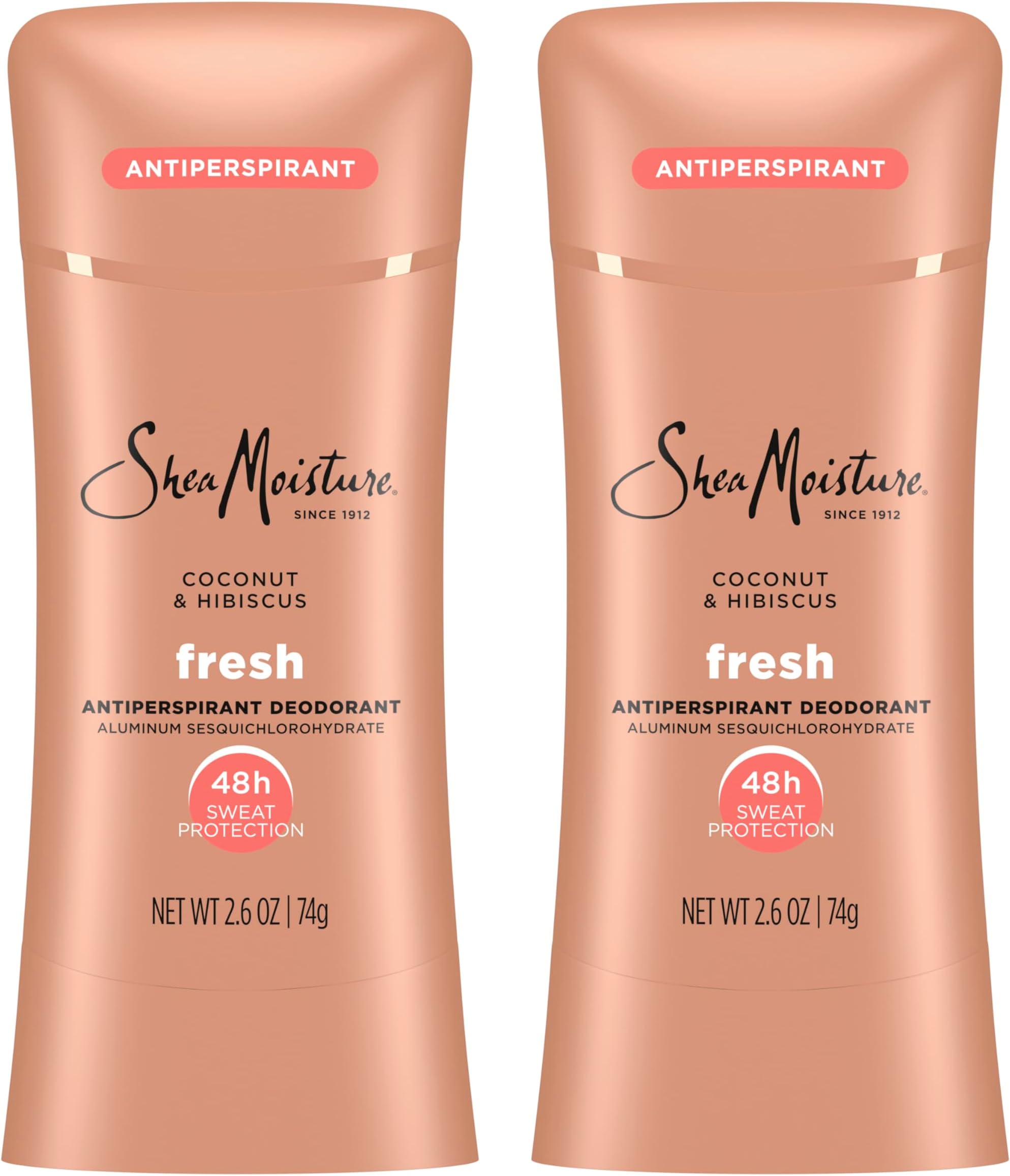 SheaMoisture Antiperspirant Deodorant Stick Fresh Coconut & Hibiscus 2 Count for 48HR Sweat & Odor Protection with No Parabens & No Mineral Oil 2.6 oz
