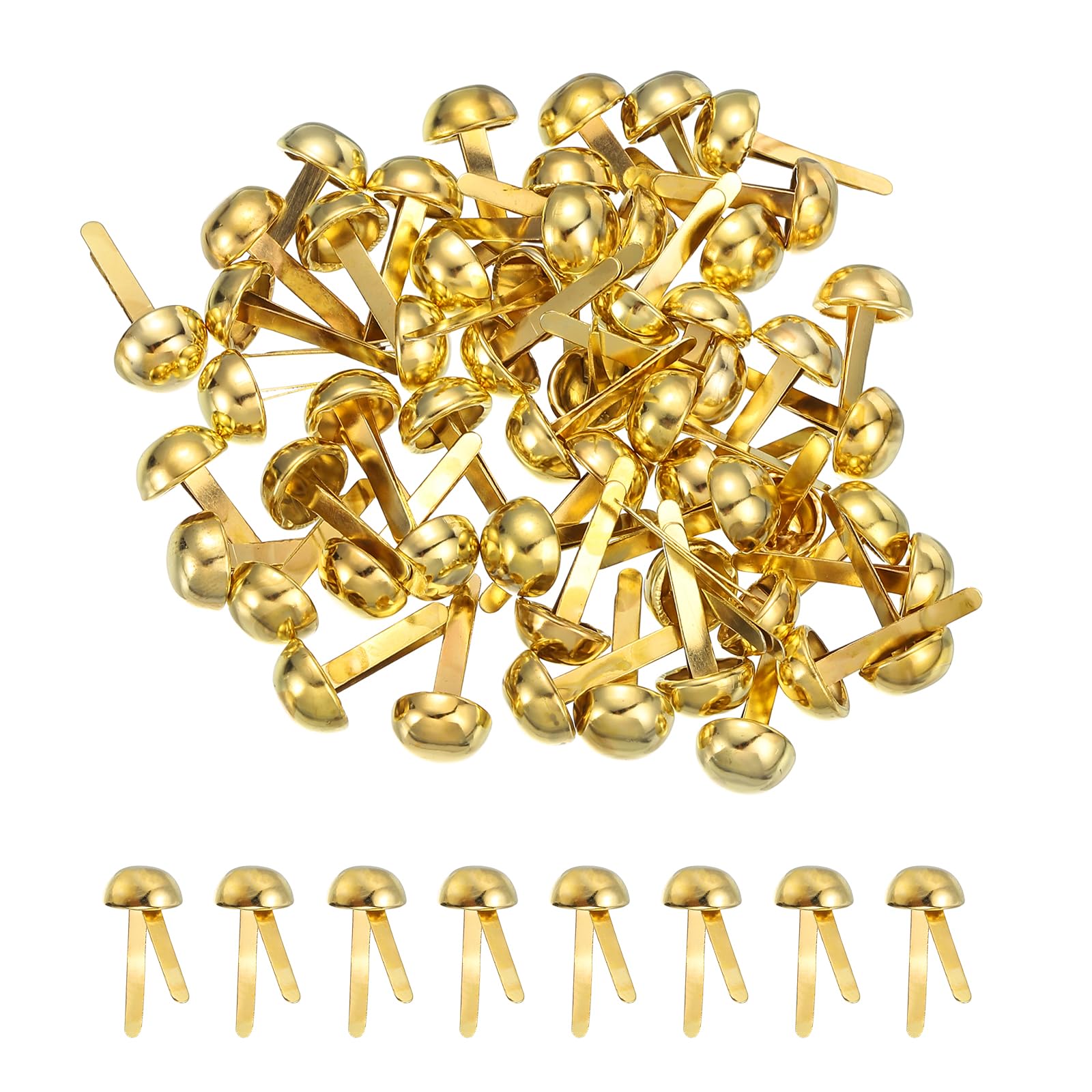 PATIKIL 120 Pcs Brads Paper Fasteners, 8 x 17 mm Metal Round Head Split Pins, Prong Brads for Scrapbooking Leather Craft Decorative DIY Supplies, Golden