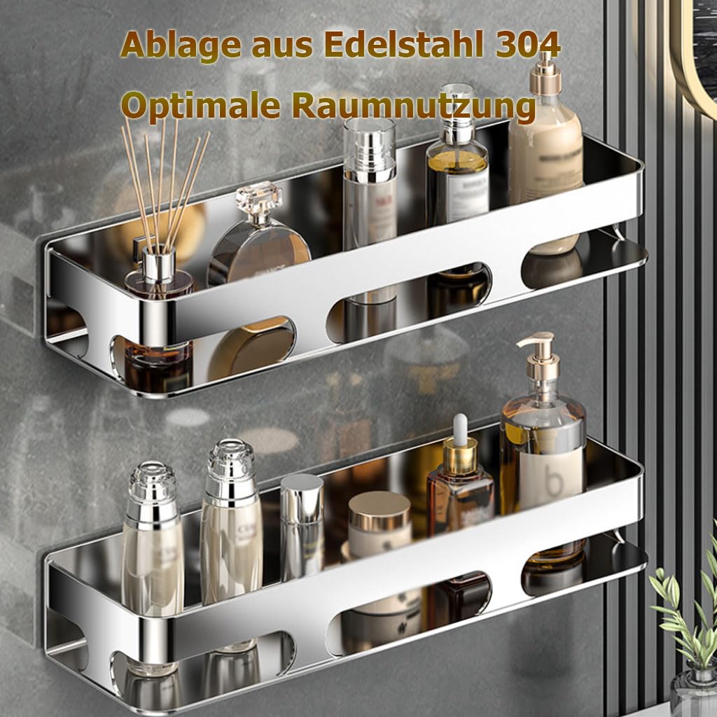 Estante de Ducha sin taladrar, Organizador de baño con toallero, Estante de Pared de Acero Inoxidable 304 Pulido de Alta brillantez, Estante de Ducha para Lavabo,A,60cm