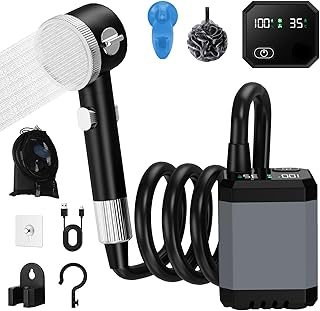 Ducha Portatil Camping, 6000mAh Ducha de Camping con Batería Recargable, Ducha Portatil Furgoneta Camper con Pantalla LED Inteligente 3 Modos de Ducha Resistente al Agua IPX7, Al Aire Libre,Automóvil