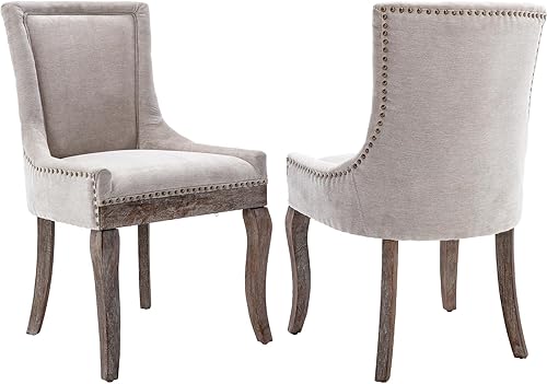 Miniatura 56 de Sillas de Comedor - Juego de 4 sillas de comedor modernas, tapizadas de tela con respaldo alto con ribete de cabeza de clavo y patas curvadas de 01