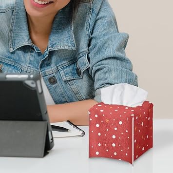 Cozeyat Christmas Tissue Box Cover PU Leather Napkin Holder Cute Santa Claus and Snowman Pattern Tissue Box Holder Organizer for Bathroom Living Room Christmas Decor